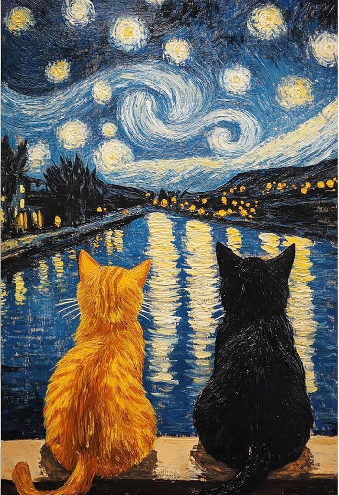 Van Gogh Black Cat Paint by Numbers Kit for Adults Beginner (Without Frame)