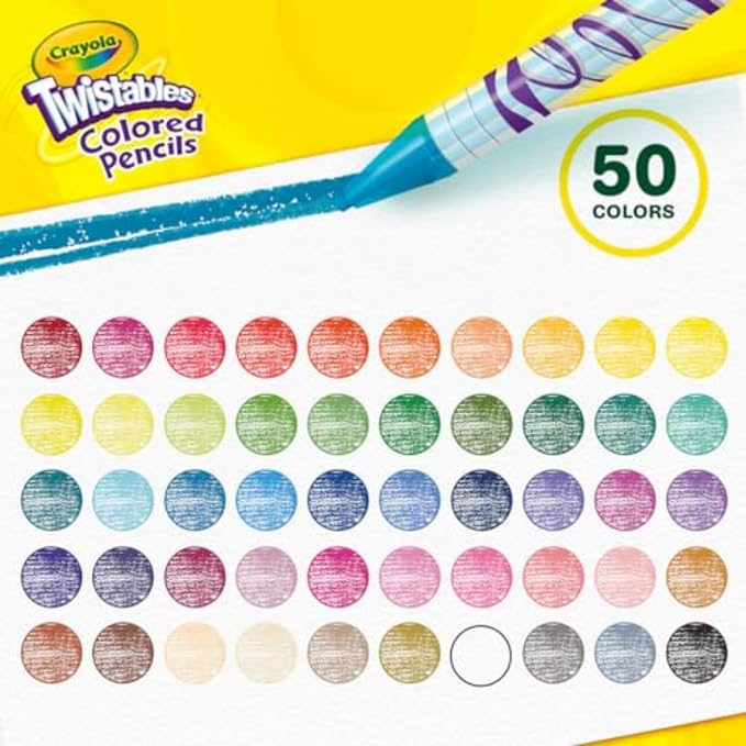 Crayola Twistables Colored Pencil Set (50ct), Cool Back to School Supplies for Kids, No Sharpen Colored Pencils for Girls & Boys, 4+ [Amazon Exclusive]