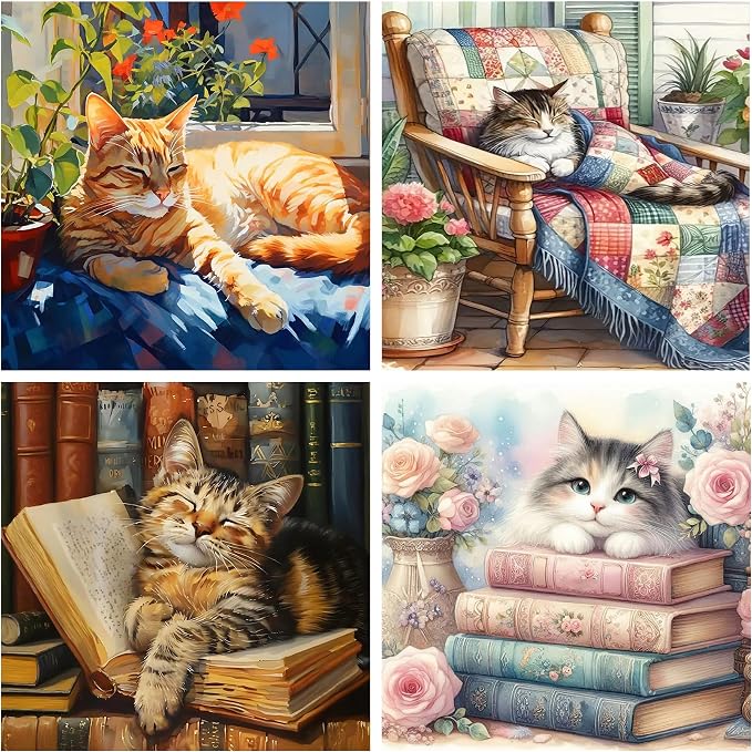 4 Pack Diamond Art Kits for Adults, Cat Diamond Painting Kits 13.8x13.8inch