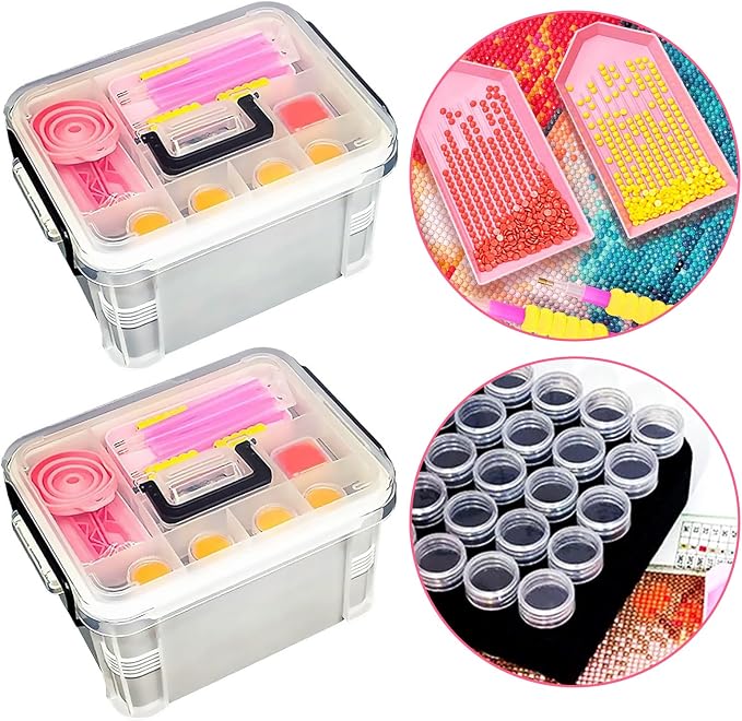 CXJINZE 111 Pcs Diamond Painting Tools Accessories Storage Kit, Pink