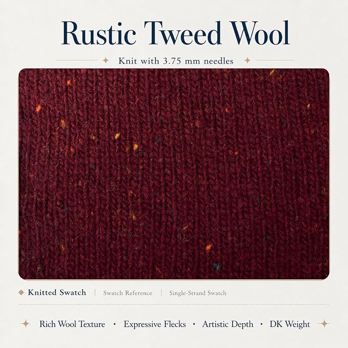 Rustic Tweed Wool Yarn, 1oo% Australian Wool, DK, 4 Skeins 200g/656yds (3161 Vintage Burgundy Fleck), Wool Yarn for Knitting | Bright Flecks | Warm Handmade Character