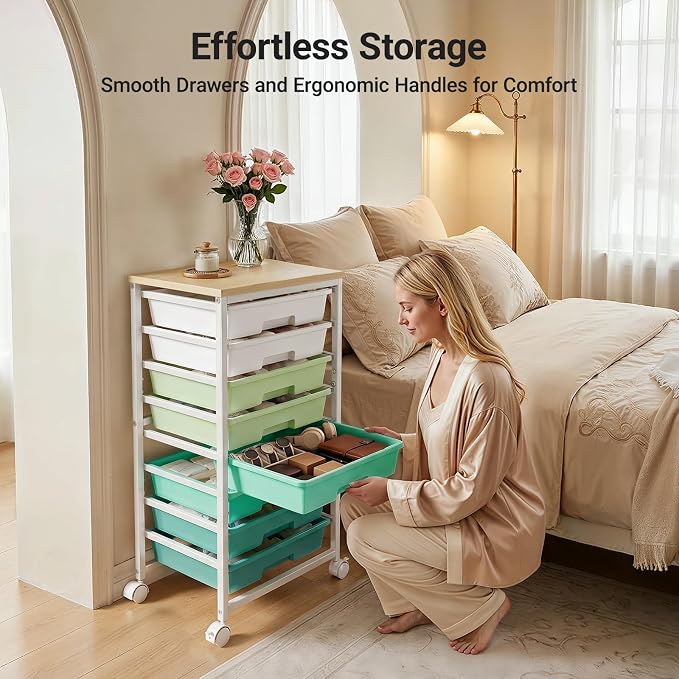 Pipishell Rolling Cart with 8 Drawers, Craft Storage Cart, Green Gradient