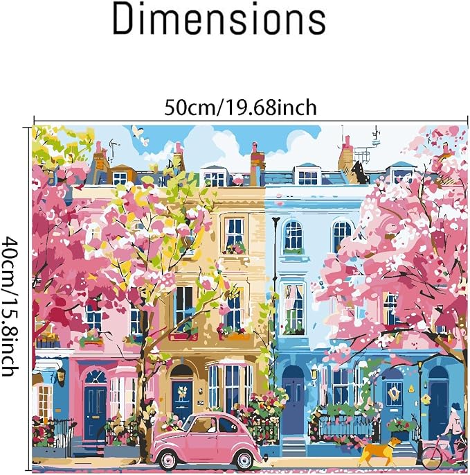 Clendo Paint by Numbers Kit for Adults Beginners, Spring Street Adult Paint by Numbers on Canvas, Acrylic Painting Crafts for Home Decor (16x20inch)