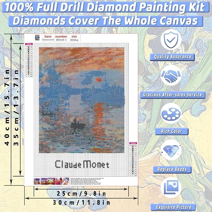 3 Pack Monet Diamond Art Kits for Adults Diamond Painting Kit for Beginner