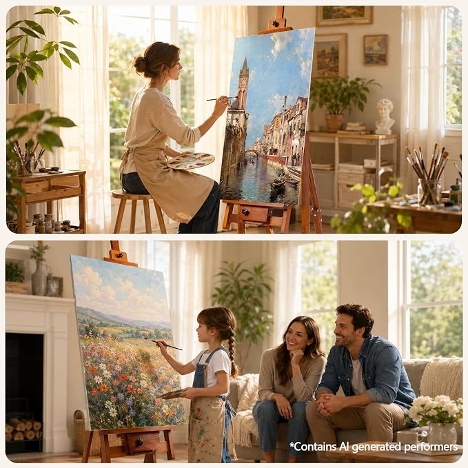 DJAR Large H-Frame Painting Easel for Adults, Solid Beech Wood, Walnut | Movable & Tilting Flat Floor Stand, Holds Canvases up to 78", Adjustable Heavy Duty Studio Art Easel for Artists