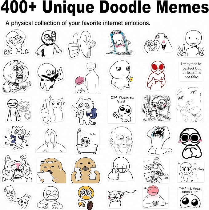 Tmtains Doodle Meme Sticker Book 460+Pcs 36 Sheets Black & White Cute Sticker Book funny meme stickers for Adults Die Cut Vinyl Stickers for ournaling Scrapbooking Phone Laptop Water Bottles DIY Gifts