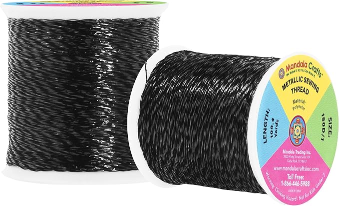 Mandala Crafts Metallic Black Embroidery Floss for Sewing, 218 Yard Spool