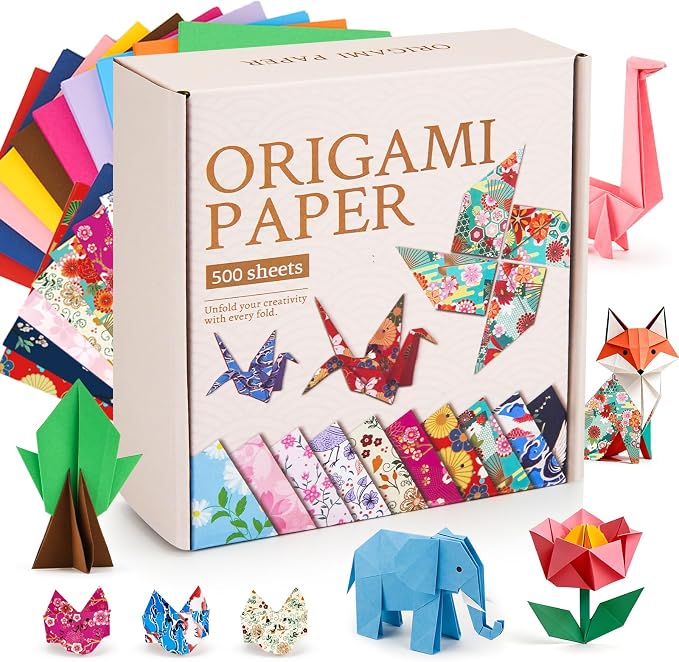 AluAbi 500pc Japanese Origami Paper Kit for Kids 5-12