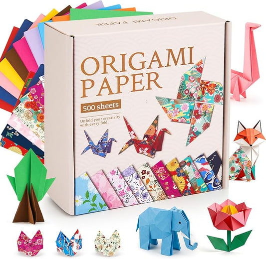 AluAbi 500pc Japanese Origami Paper Kit for Kids 5-12