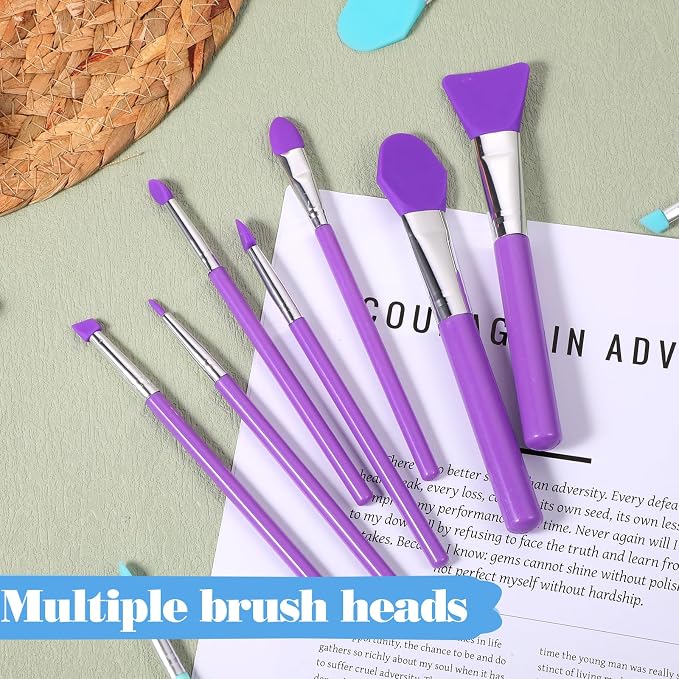 14PCS Silicone Brush Applicator Kit, Resin Brush Applicator UV Resin Brushes Applicators Jelly Brushes Applicators for Cream Makeup Products and Epoxy Art Crafting, Green/Purple