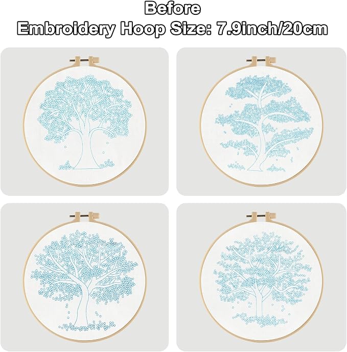 Sivilife Embroidery Starter Kit for Beginners, 4 Sets Stamped Cross Stitch Kits for Adult, Seasonal Tree Pattern Hand DIY Kits with 2 Embroidery Hoop Instructions Color Threads Needles and Scissor