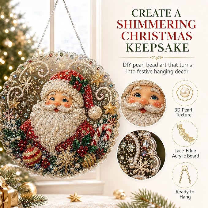 Christmas Pearl Diamond Painting Suncatcher Kit, DIY Craft (#E, 12in)