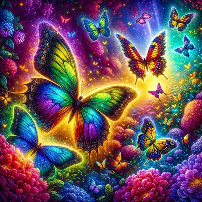 5D Rainbow Butterfly Diamond Art kits for Adults Beginners 13.8x13.8 Inch | Colorful Flower Landscape Diamond Painting Kit, DIY Full Round Drill Paint by Diamonds Dot Gem Art for Adult, Home Wall Decor