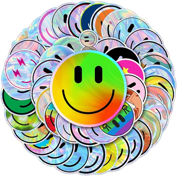 50PCS Smile Holographic Stickers