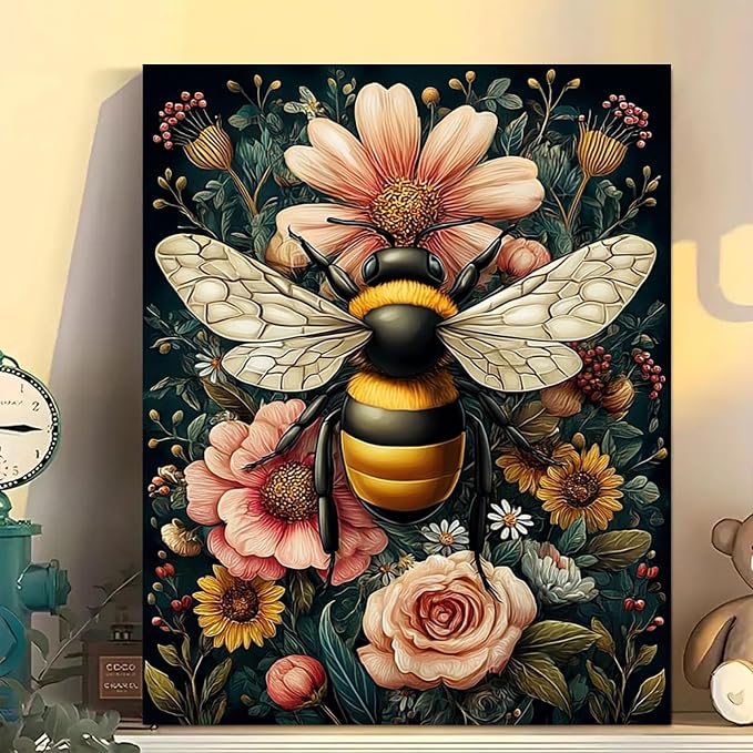 Arttoplus Bee Paint by Numbers Kit for Adults Beginner 16x20 inch | Flowers Adult Paint by Number Kits on Canvas, DIY Acrylic Oil Painting by Numbers for Gift Home Wall Decor (Without Frame)