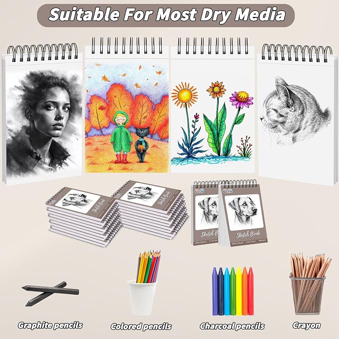 UZLU 20 Pcs Sketch Books Bulk 5.5 x 8.5 in 800 Sheets Top Spiral Bound Sketch Pad Drawing Paper 40 Sheets Each Acid Free Mixed Media Sketchbook 68lb/100gsm Art Supplies for Beginner Artist