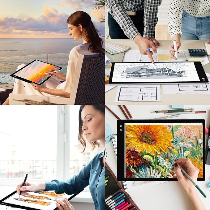 YINGWOND Rechargeable A2 Light Pad, Wireless Battery Powered Artist Tracing Light Box, 3 Colors/6-Level/Stepless Adjusted Brightness Large Light Board for Diamond Painting, Cricut Weeding Vinyl, Art