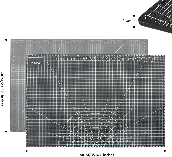 35" x 23" Self Healing PVC Cutting Mat, A1-Black or Gray