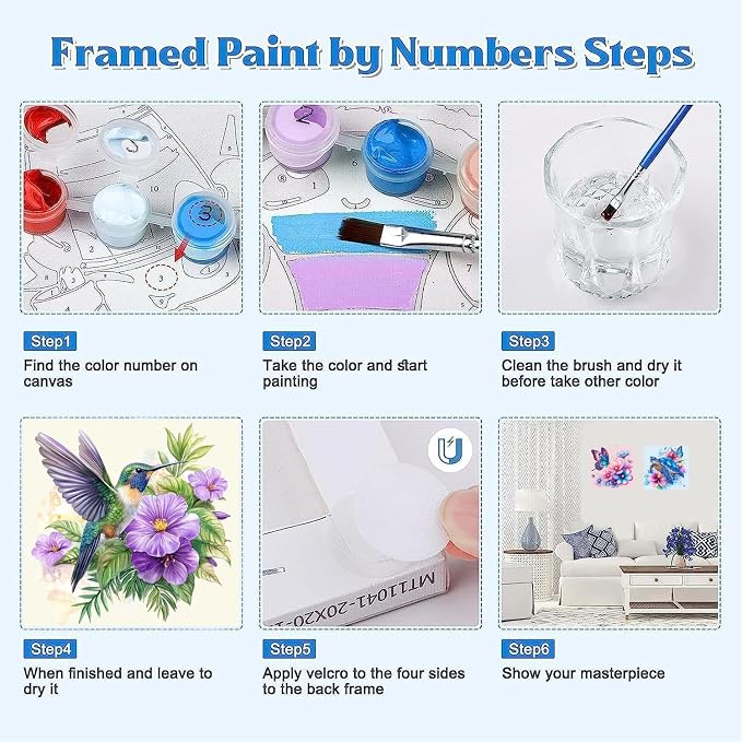 Canrichshop 4 Pack Framed Paint by Numbers Kit for Adults Beginner & Ages Over 12,Animals Paint by Number Kits, DIY Number Painting for Adults Flowers for Decor Present 8X 8 inch