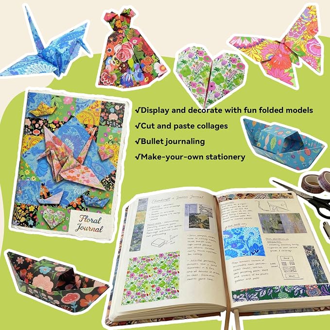 JoyCat Floral Botanical Patterned Origami Paper, 50 Sheets, 6x6 Inch | Double-sided vintage flowers and botanical designs suit origami bouquets, scrapbooking, card making and nature crafts.
