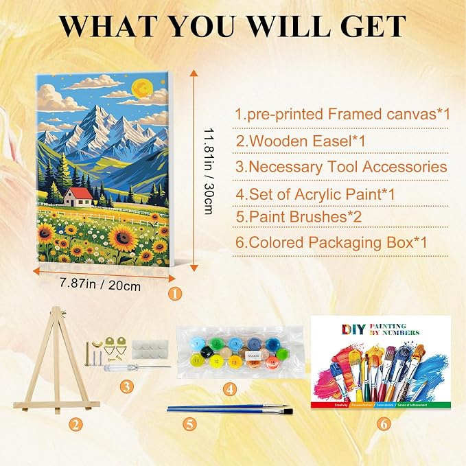 SparkGlow Framed Paint by Numbers Kit for Adults Landscape, 8×12 Inch | Mountain Painting by Numbers, Premium Materials, Number Painting for Gift, Home Decoration, Relaxing and Joyful