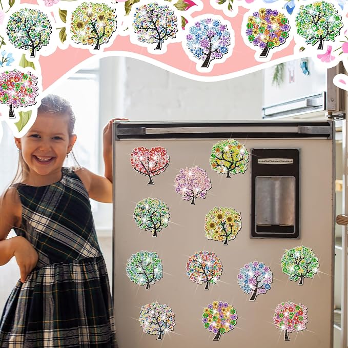 Remuuly 30 Pcs Tree of Life Diamond Painting Magnets Diamond Art Magnets | Diamond Art Kit for Adults, Refrigerator Magnet, 5D Rhinestone Fridge Magnetic Sticker, Diamond Club Gift, Beginner DIY Craft