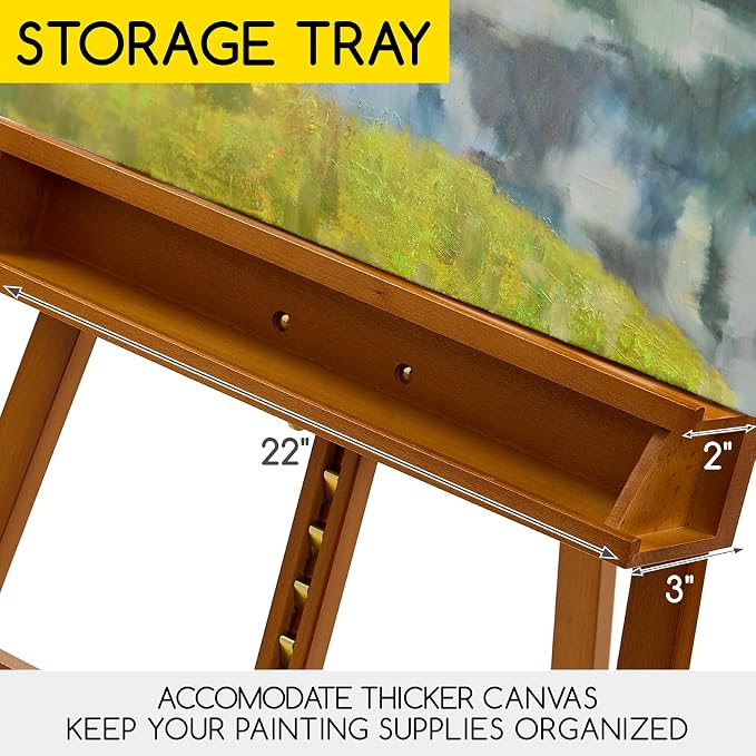 MEEDEN Art Easel Stand for Painting: Beech Wood Artist Easel with Storage | Adjustable A-Frame Artist Easel for Painting - Hold Canvas up to 48”- Perfect for Sketching, Oil Painting, Acrylics