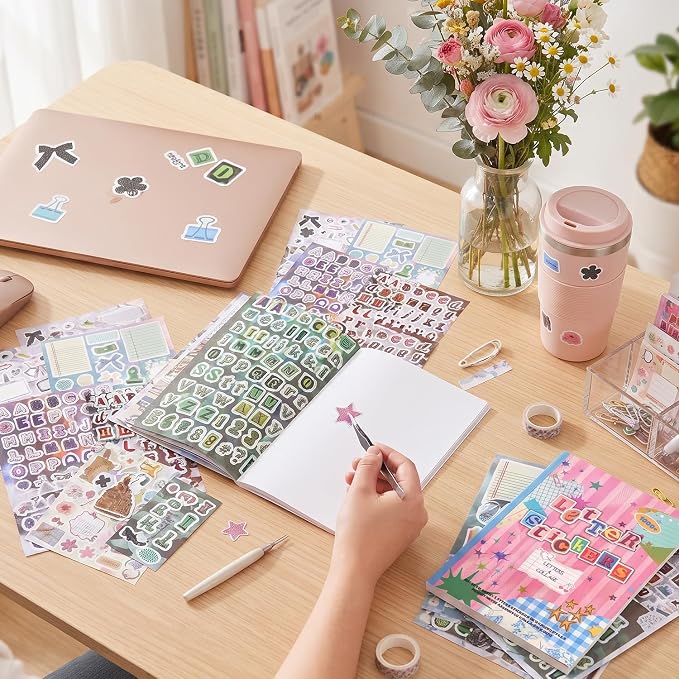 1000+ Pcs Alphabet Collage Sticker Book, Retro Letter & Collage Note Frame Decor Stickers for Junk Journal, Scrapbooking Supplies, Ideal DIY Decorative Gift for Women Teen Girls