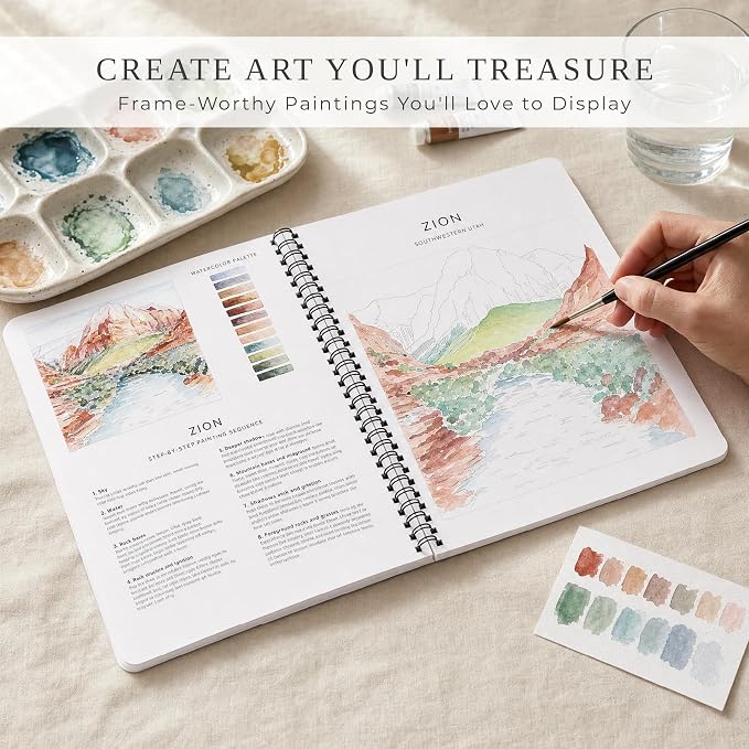 Beautiful Watercolor Book for Beginners - 10 National Park Designs | Guided Watercolor Painting Workbook on Quality Paper - Relaxing Activity Book for Adults and a Perfect Art Gift for Women