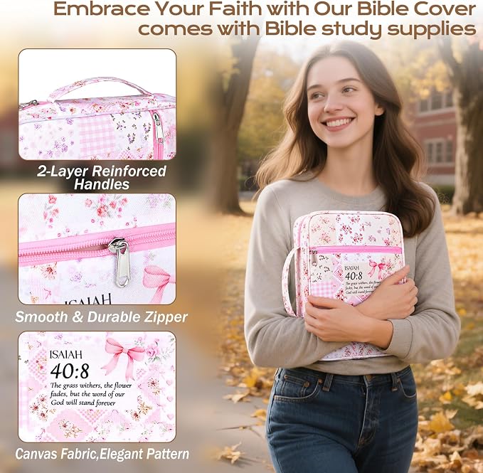 XKDOUS Bible Cover Case for Women Bible Bag Journaling Kit w/Study Supplies