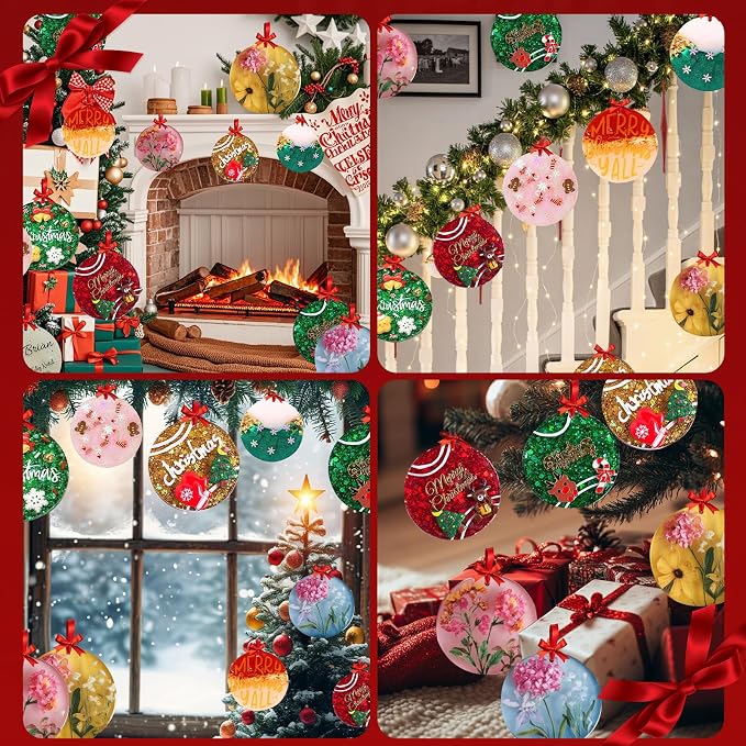 MEMOVAN 4-Cavity Christmas Ornaments Resin Molds with Hole Round Resin Molds Circle Coaster Molds Round Pendant Casting Molds for Epoxy Resin Christmas Tree Decorations DIY Crafts