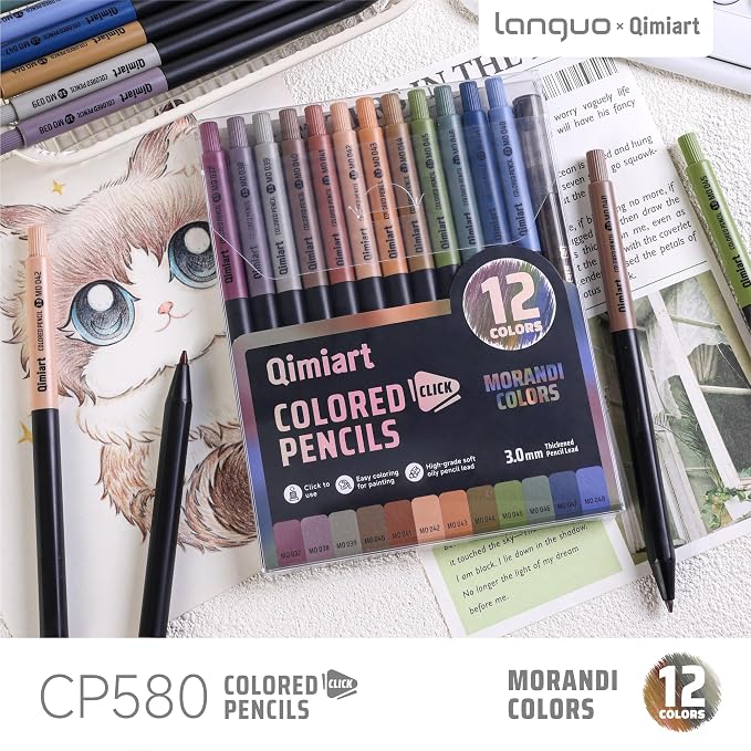 languo Mechanical Colored Pencils, 12PCS Morandi Colors with Sharpener