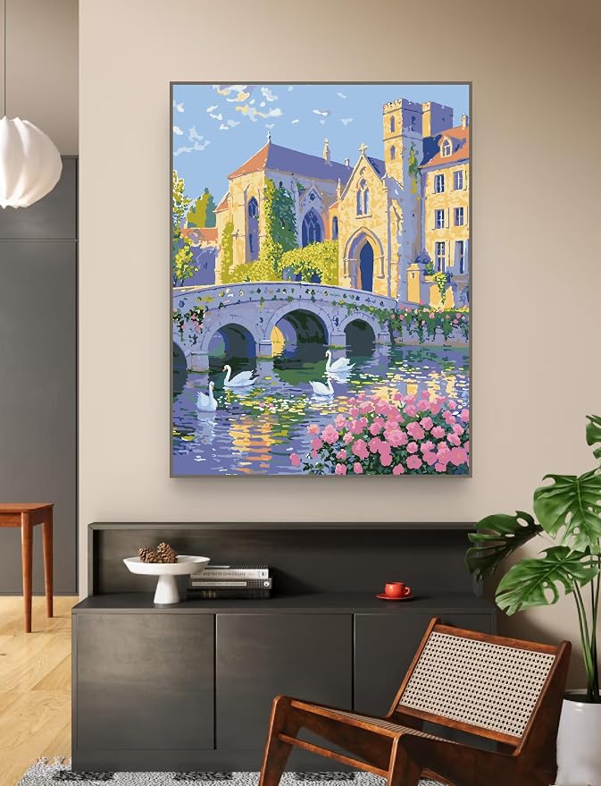 ZRIZQ Landscape Paint by Numbers Kit for Adults Beginner,Cityscape,16x20 | Full set with rich paints,wooden brushes,rolled canvas.Calming activity.Beginner friendly.Just open and paint.