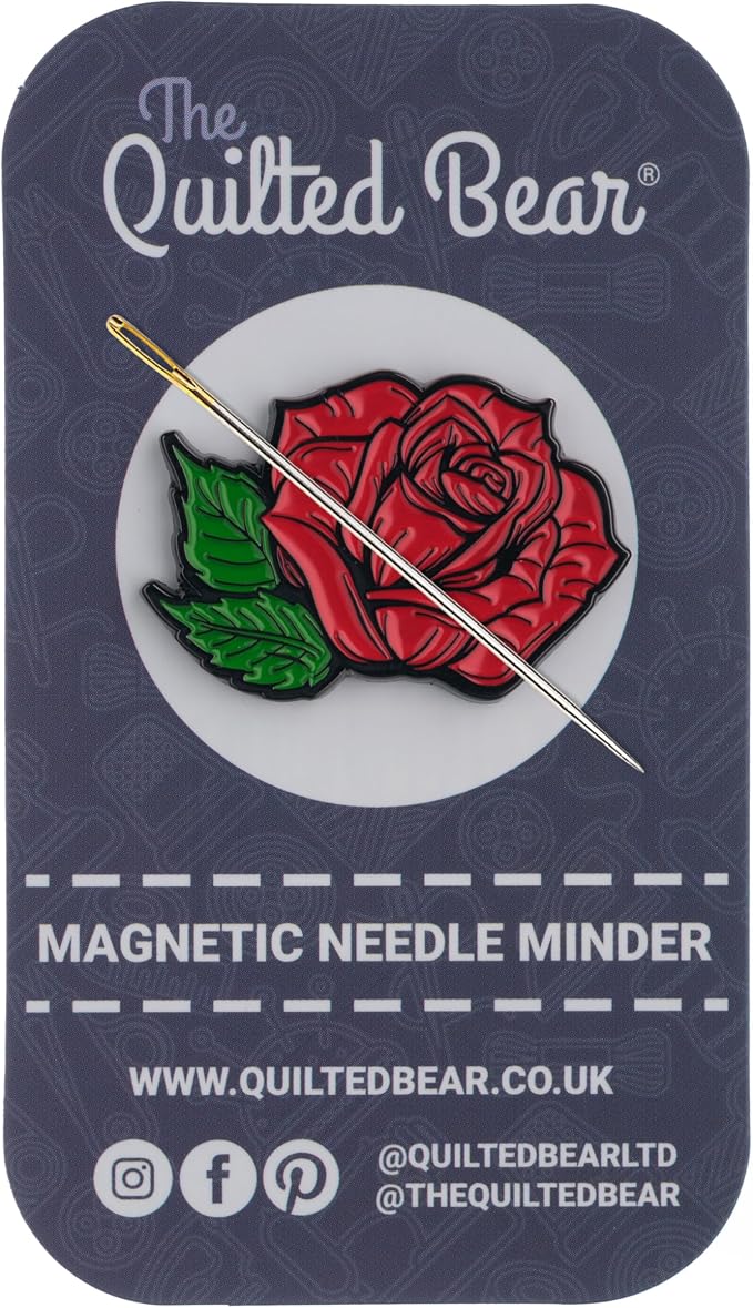 The Quilted Bear Magnetic Needle Minder, Rose | Enamel Needle Keeper for Embroidery & Cross Stitch, Secure Holder for Sewing Needles & Pins, Strong Magnet, Sewing Accessory