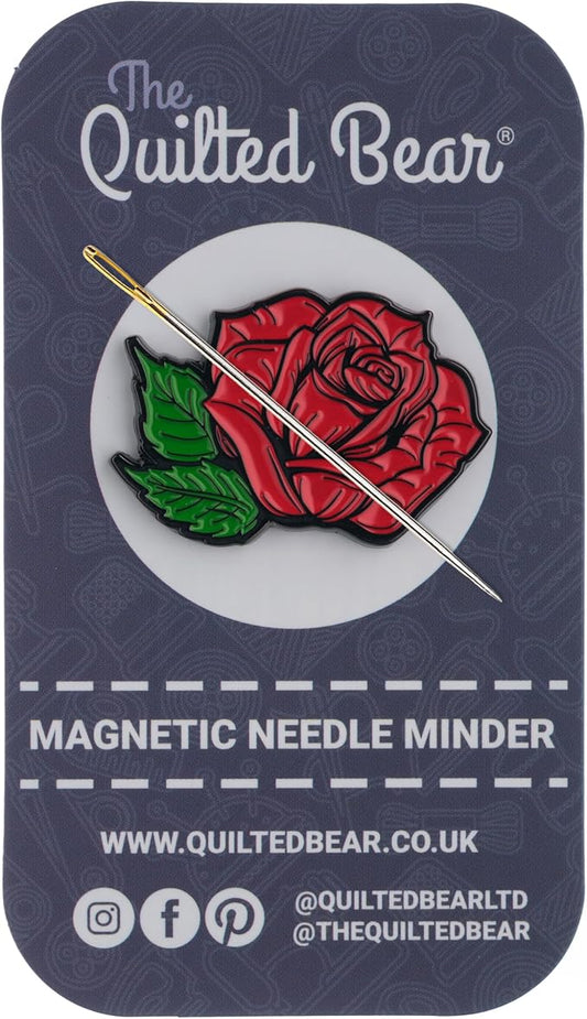 The Quilted Bear Magnetic Needle Minder, Rose | Enamel Needle Keeper for Embroidery & Cross Stitch, Secure Holder for Sewing Needles & Pins, Strong Magnet, Sewing Accessory