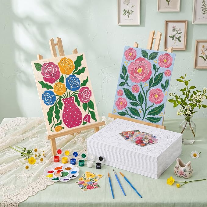 Sherr 24 Pcs Pre Drawn Canvas for Adult, Abstract Flower, 8 x 10 Inch