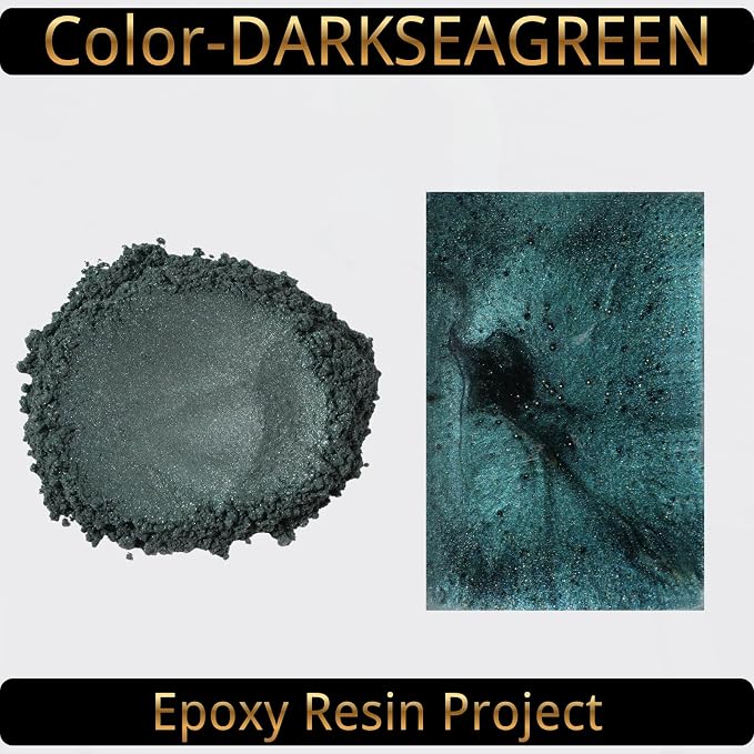 Mica Powder, Darkseagreen, 240g with Scoop, Complies with ASTM D-4236 | For Epoxy Resin, Soap, Bath Bomb, Candle| Safety Material| Odorless| Brilliant Colors