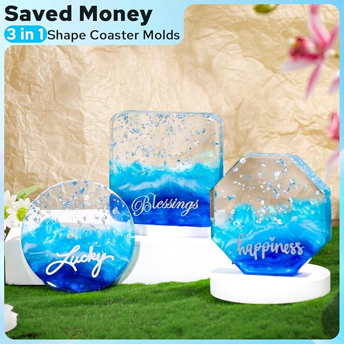 LET'S RESIN Extra Deep Coaster Resin Molds, 4Inches 6 Cavity Silicone Molds | Round/Square/Octagon Shape Mould for Epoxy Resin, Flower Preservation, DIY Art Craft Cup Mats