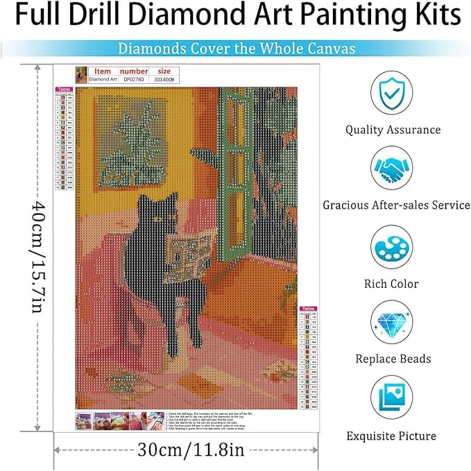 ARPADAMO Diamond Art Kits for Adults,Fun Cat Diamond Painting Kits 12x16in