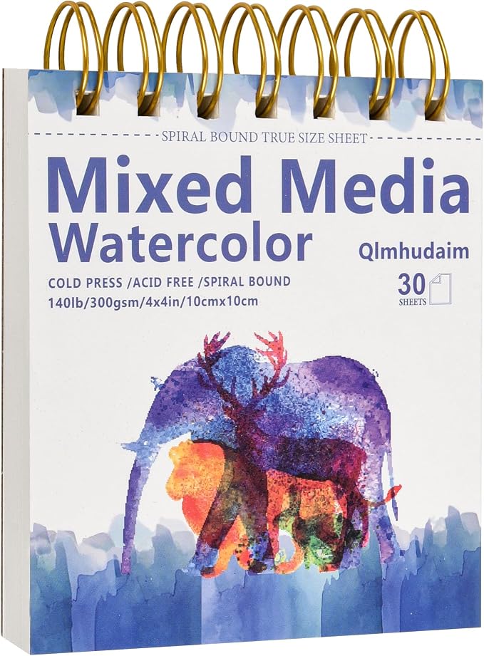Qlmhudaim Mixed Media Sketchbook 4" x4”| 30 Sheets 140lb/300g
