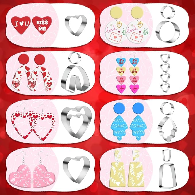 Rumia 114Pcs Polymer Clay Earring Making Kit: 6 Stencils, 9 Colors & Shapes, Tools & Accessories - Valentine's Day Gift
