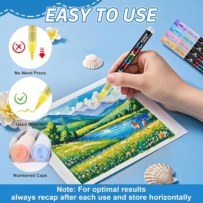 Guangna Acrylic Paint Markers Brush Tip, 60 Vivid Colors with Direct-Liquid Ink Control System, Professional-Grade Paint Pen for Rock Painting, Canvas, Glass, Plastic, Fabric & Creative Crafts