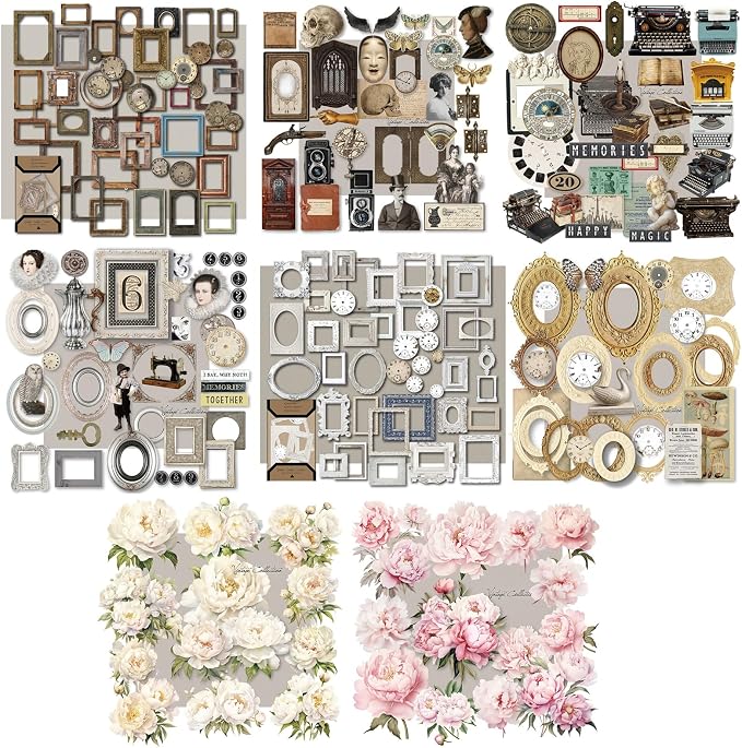 CATaireen Vintage Junk Journal Items Kit Pre Cut Paper Cards Cutout Cardstock Art Aesthetic Decor Hollow Out Craft Elements Small Embellishments Supplies for Adults Scrapbook Pack (All Collection)