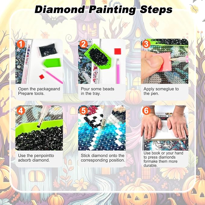 AIBOERL Diamond Art Kits for Adults，Halloween Diamond Painting Wall Decor | Round Drill Spooky Village Diamond Painting for Beginners DIY Rhinestone 5D Diamond dots(Gemstone Craft)Wall Art Gift 12x16IN