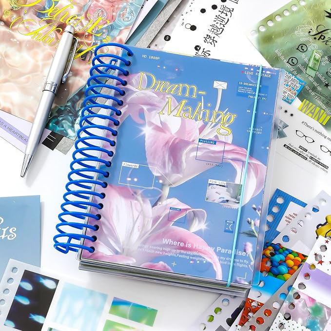 Premium Stcker Book for Scrapbooking, 65 Sheets Including Patterned, Vellum and Glitter Paper, Junk Journal Supplies for Adults with Vintage Stickers, 4.9 x 6.9 Inches