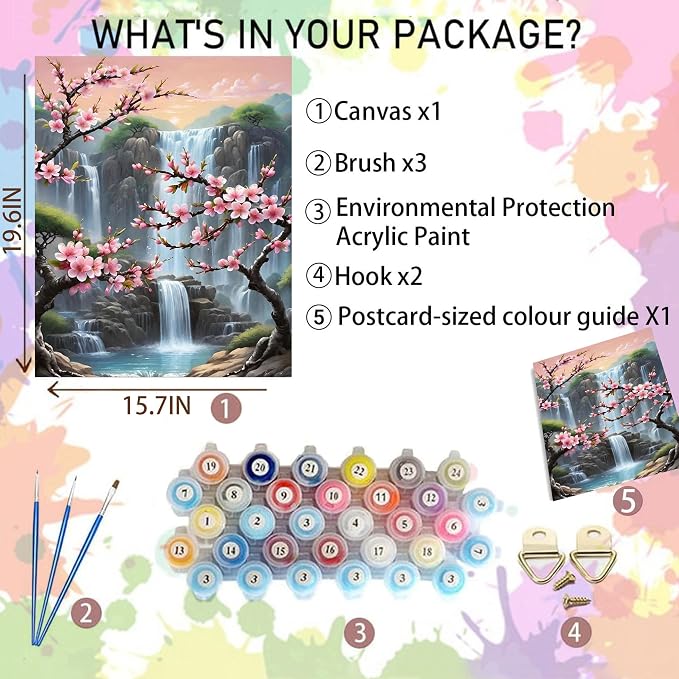 Arttoplus Waterfall Paint by Numbers Kit for Adults Beginner 16x20 inch | Landscape Adult Paint by Number Kits on Canvas, Diy Oil Acrylic Painting by Number for Gift Home Wall Decor (Without Frame)