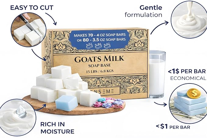 15 LBS Goats Milk Soap Base, Melt and Pour Supplies Kit for Soap Making | SLS/SLES & PEG free | Gentle & Foamy Ingredients | Make Your Own Bulk For Adult Soapmaker - Easy to Cut
