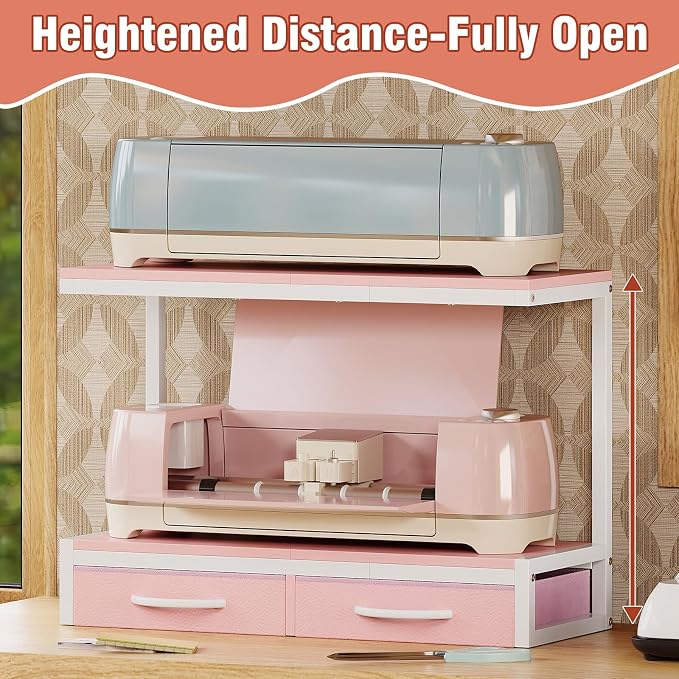 VENNQD Stand Compatible with Cricut Maker and Cricut Explore Air Series Stand Legs for 2 Cricut Machines Fully Open 2 Tier Desktop Craft Accessories Storage Organizer (Light Pink)