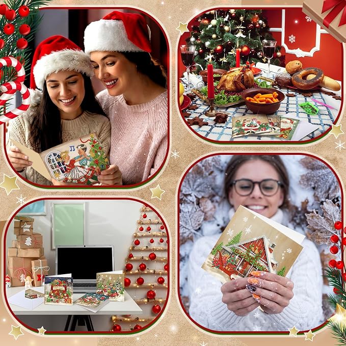 Saillong 24 Pack Vintage Christmas Diamond Art Card with Envelopes