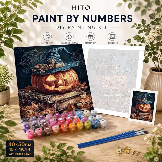 HITO Halloween Paint by Numbers Kit for Adults Pumpkin 16x20 Inch Frameless | Pumpkin Adult Paint by Number Kits on Canvas, DIY Acrylic Oil Easy Painting by Numbers for Home Wall Decor